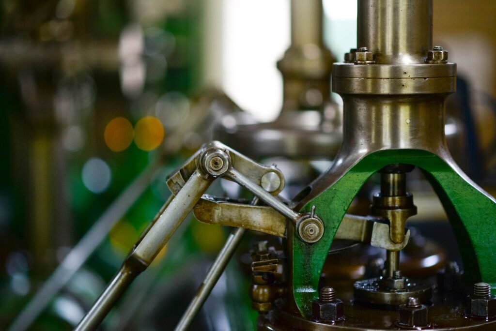 Close up of precision brass machinery in an engineering workshop