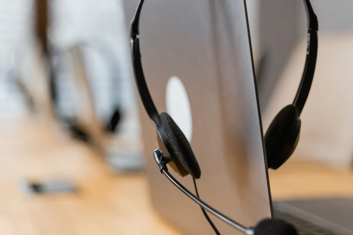 Contact Centre vs Call Centre Close-up of a contact centre headset, a key tool in a contact centre vs call centre