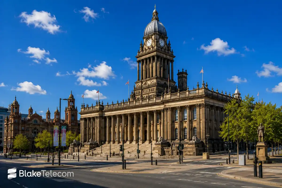 0113 Leeds Phone Numbers Leeds Town Hall and its clock tower on a sunny day